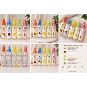 5 Pack b•pure Scented Hand Sanitizer Spray Set 2 fl oz 70% Ethyl Alcohol